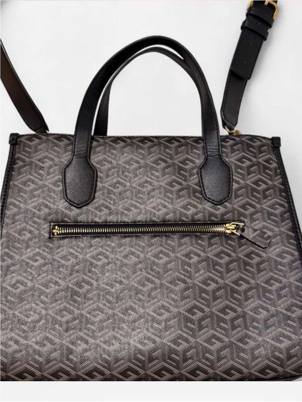 GUESS Monogram Logo Satchel Tote Crossbody Bag Brown Burgundy Stripe - Picture 7 of 8